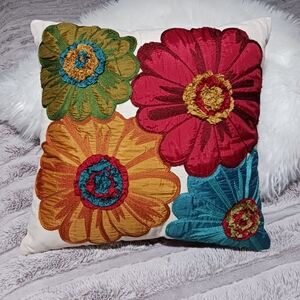Colorful Pier1 Pillow Case Floral Embroidery